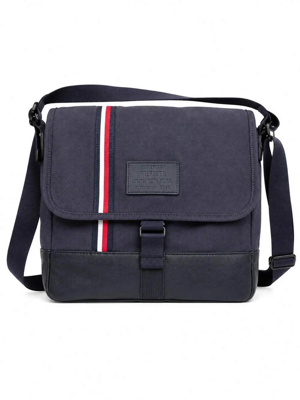Tommy Hilfiger Navy Canvas Messenger Crossbody Laptop Travel Bag Unisex